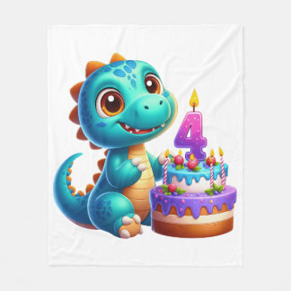 Dino 4th Birthday Fleece Blanket
