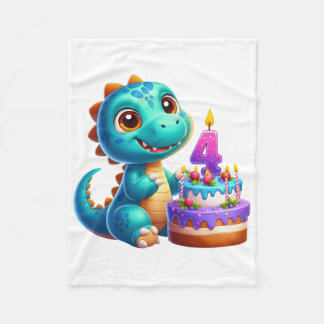 Dino 4th Birthday Fleece Blanket
