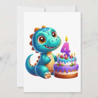 Dino 4th Birthday Holiday Card