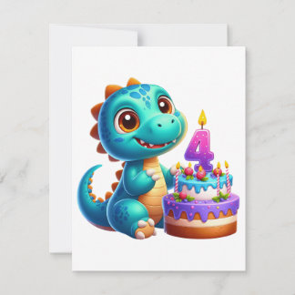 Dino 4th Birthday Invitation
