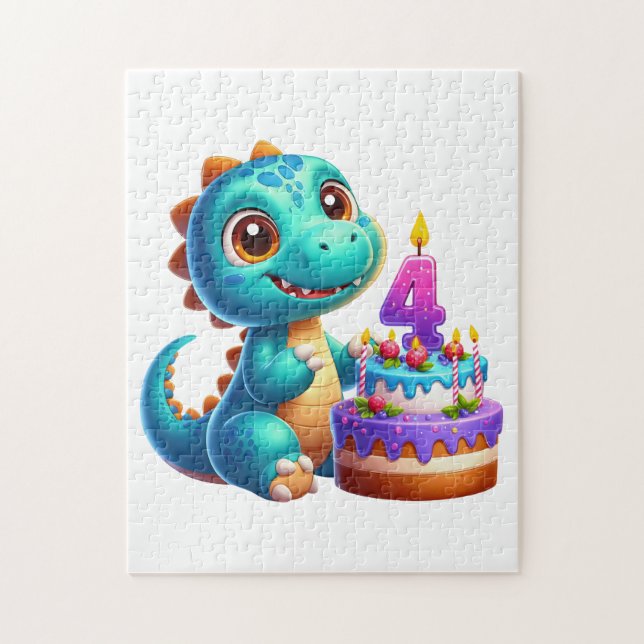 Dino 4th Birthday Jigsaw Puzzle (Vertical)
