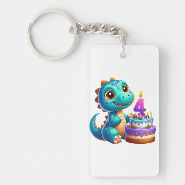 Dino 4th Birthday Key Ring (Front)