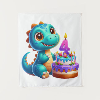 Dino 4th Birthday Tapestry