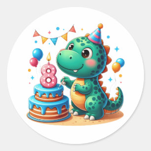 Dino 8th Birthday Classic Round Sticker