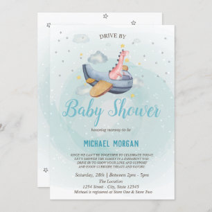 Dino Aeroplane Drive By Baby Shower  Invitation