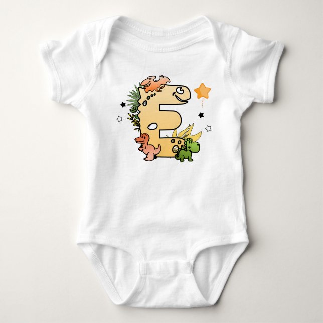 Dino Alphabet for Babies with Name Starting with E Baby Bodysuit (Front)