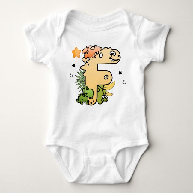 Dino Alphabet for Babies with Name Starting with F Baby Bodysuit (Front)