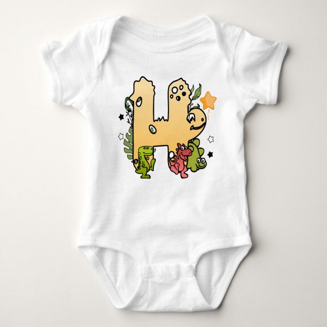 Dino Alphabet for Babies with Name Starting with H Baby Bodysuit (Front)