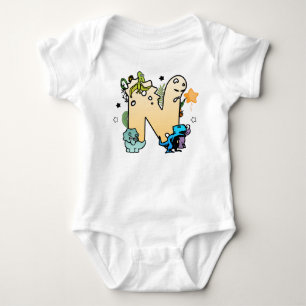 Dino Alphabet for Babies with Name Starting with N Baby Bodysuit