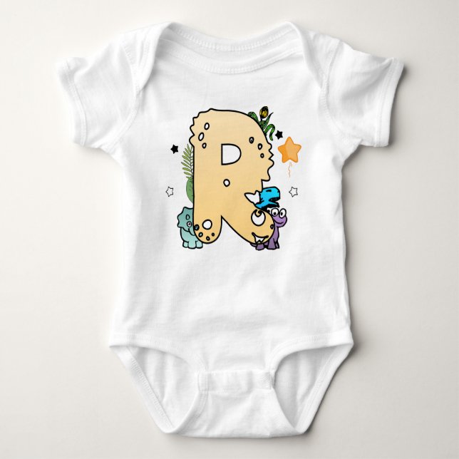 Dino Alphabet for Babies with Name Starting with R Baby Bodysuit (Front)