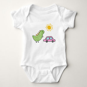 Dino and the Pink Car Baby Bodysuit