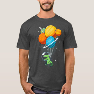 Dino Astronaut Dinosaur in Space Holding Planet Ba T-Shirt