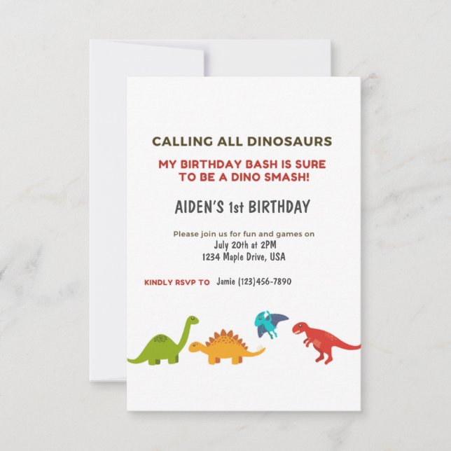 Dino Bash Invitation (Front)