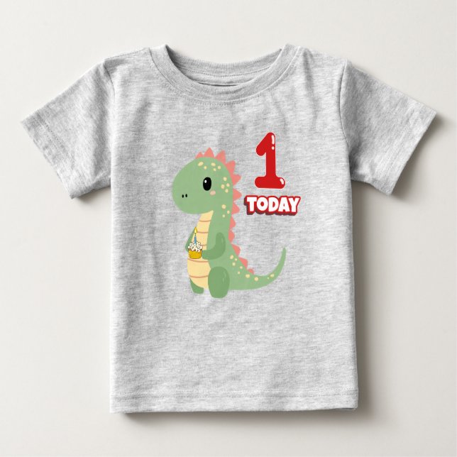 Dino Birthday 1 Today Baby T-Shirt (Front)