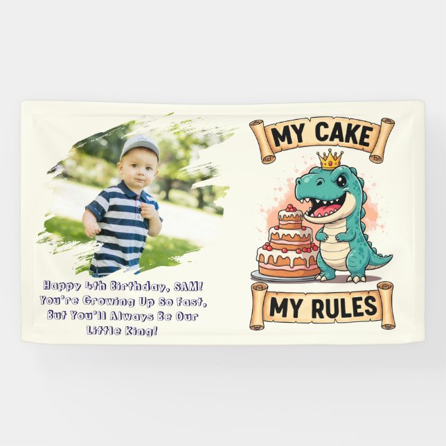 Dino Birthday King My Cake My Rules Banner (Horizontal)