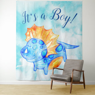 Dino Boy Baby Shower Backdrop Tapestry