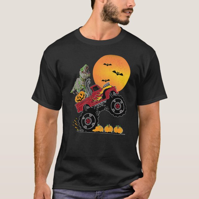Dino Boys Halloween Monster Truck Dinosaur T rex K T-Shirt (Front)