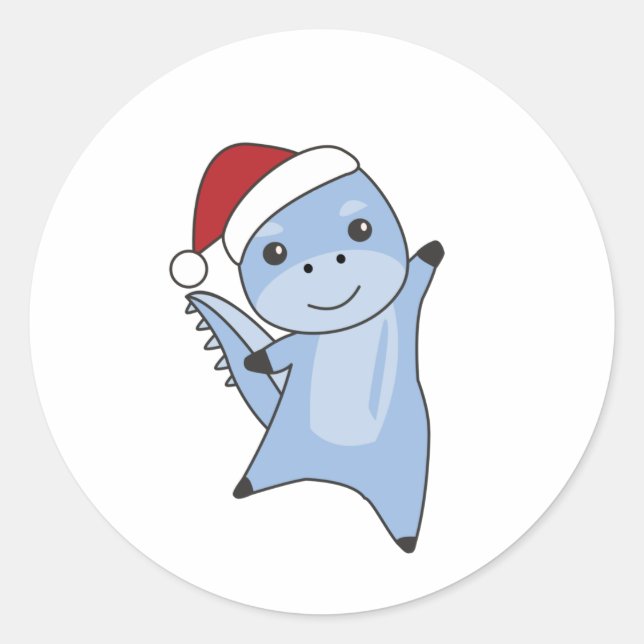 Dino Christmas Dinos Winter Animals Classic Round Sticker (Front)