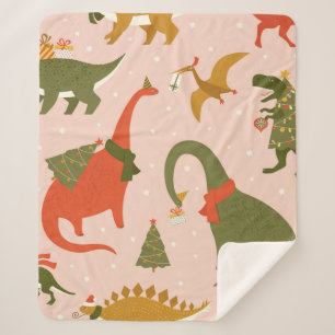Dino Christmas Party Tree Rex. Dinosaur in Santa h Sherpa Blanket