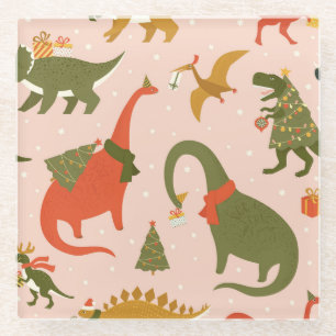 Dino Christmas Party: Tree Rex Glass Coaster