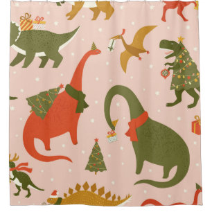 Dino Christmas Party: Tree Rex Shower Curtain