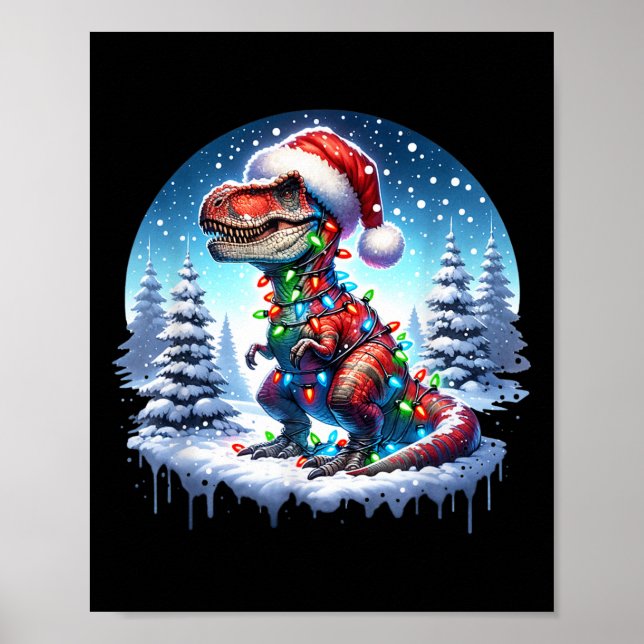 Dino Christmas T-rex Tyrannosaurus Rex Dino Xmas T Poster (Front)