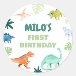 Dino Colourful Dinosaur Birthday Round Sticker