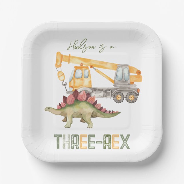 Dino Construction Three Rex Paper Plates (Front)