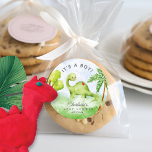 Dino Delight Baby Shower It's a Boy Classic Round Classic Round Sticker