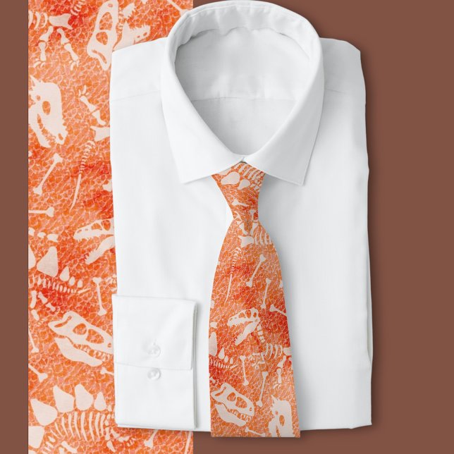 Dino Dig orange  Tie (Dinosaur bones pattern )