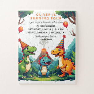 Dino Dinosaur Birthday Party Gift Invitation  Jigsaw Puzzle