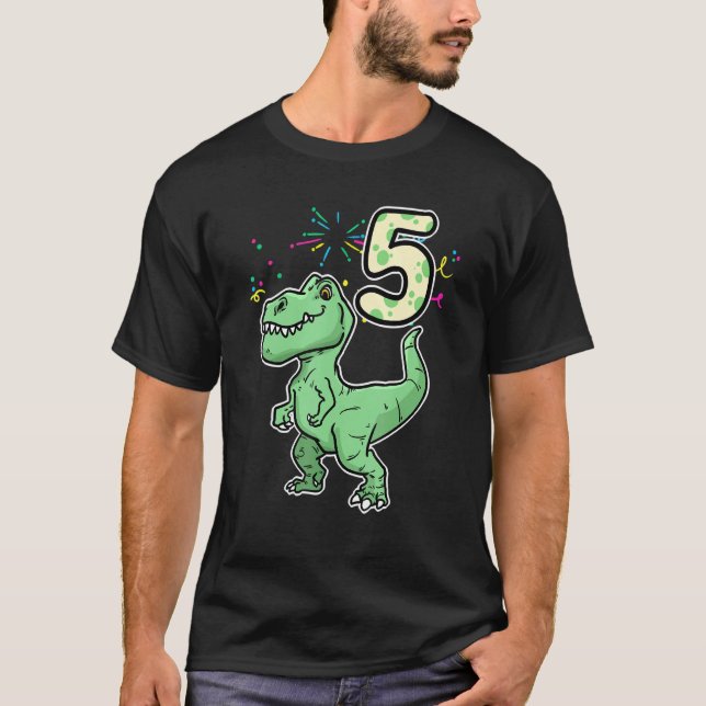 Dino Dinosaur Children S Birthday 5 Years Saur   T-Shirt (Front)
