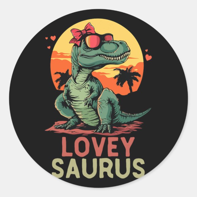 Dino Dinosaur Lovey-saurus T-rex Funny Trex  Classic Round Sticker (Front)