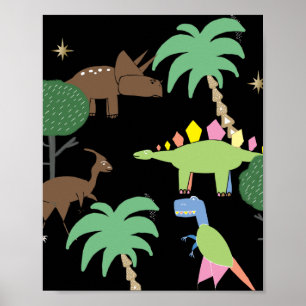 Dino Dinosaur Night In Jurrasic Park Art Kids Poster