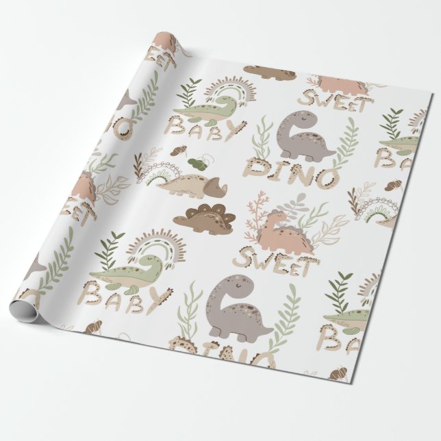 Dino dinosaurs in scandinavian style wrapping pape wrapping paper (Unrolled)