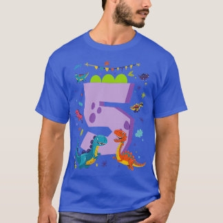 Dino Dinosaurs Kids 5th Birthday 5 Years Old T-Shirt