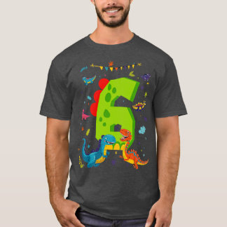 Dino Dinosaurs Kids 6th Birthday 6 Years Old T-Shirt