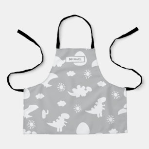 Dino Doodle Silhouettes Kids Dinosaur Gray Apron
