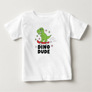 Dino Dude Cute Dinosaur Skateboard Kids Baby T-Shirt