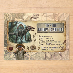Dino Expedition Spinosaurus Boy's 10th birthday Acrylic Invitations