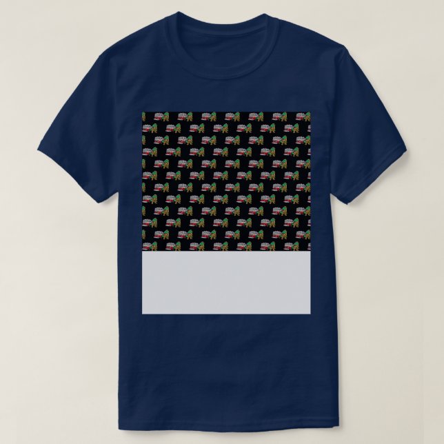 Dino Fire Truck Firefighter Pattern T-Shirt (Design Front)