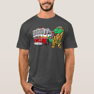 Dino Fire Truck Firefighter T-Shirt