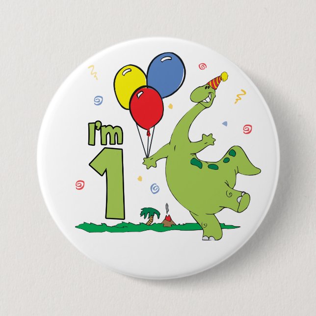 Dino First Birthday Button (Front)
