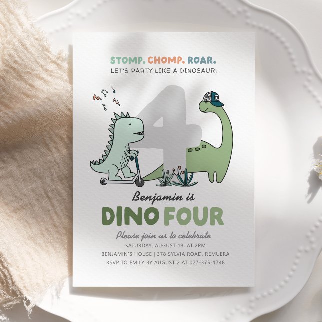 Dino-Four Birthday Party Invitation (Creator Uploaded)