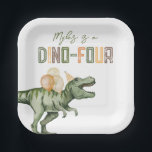 Dino Four Birthday Party Plates<br><div class="desc">Dinosaur Party Plates

Ready to be personalised by you!</div>