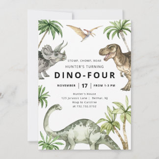 Dino-Four Dinosaur Birthday Invitation