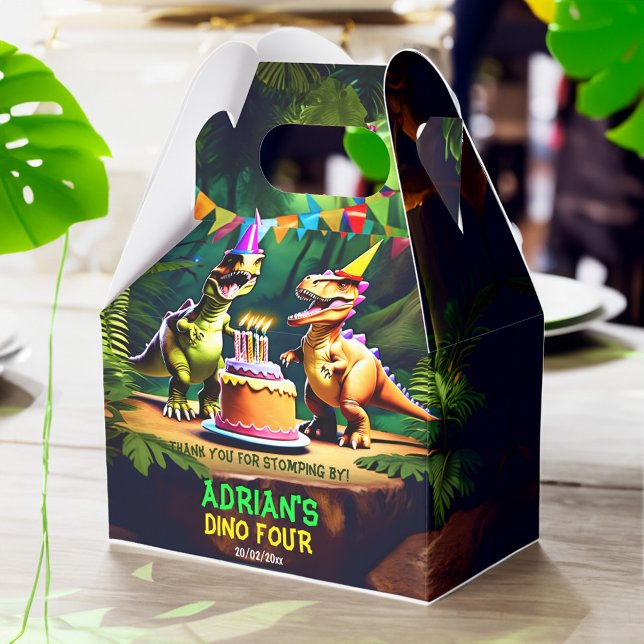 Dino four dinosaur birthday party favours template favour box (Dino four dinosaur birthday party favors personalized template favor box cute dinosaurs kids party)