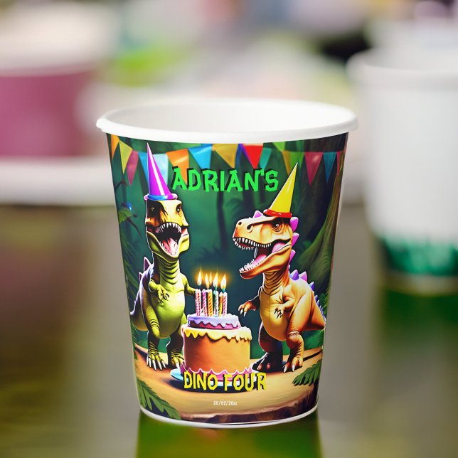 Dino four dinosaur birthday tableware template paper cups (Dino four dinosaur birthday birthday personalized tableware template paper cups t-rex party cups )