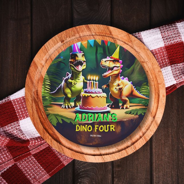 Dino four dinosaur birthday tableware template paper plate (Dino four dinosaur birthday tableware personalized template paper plates t-rex party plates)