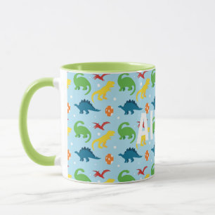 Dino Fun Red Yellow Green Blue Kids Custom Mug